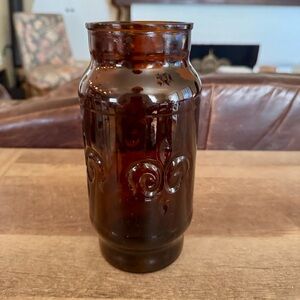 Vintage Borden Dark Amber Glass Canister Apothecary Jar Fleur De Lis